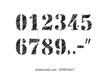 Chalked vector grunge numbers illustration set.
