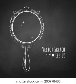 Chalked vector sketch of vintage mirror. Isolated.