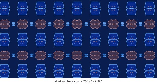 Chalk-style digital pattern in blue and brown tones with crackers and cloud elements, suitable for backgrounds, textiles, or educational illustrations.