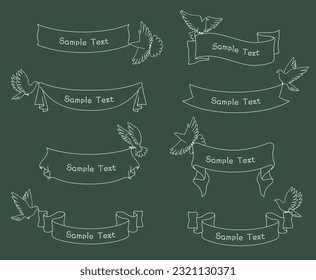 Chalk-style illustration set of birds and tape ribbon frames and banners.