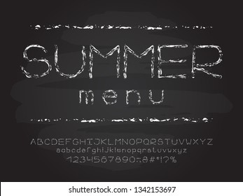 Chalky Alphabet slimline design. Vector Letters and numbers