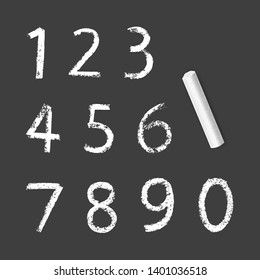 Chalky Numbers of one to zero, chalk texture on dark background, vector Eps 10 illustration