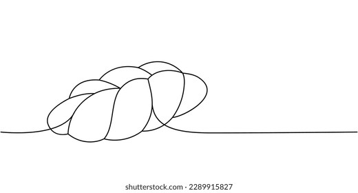 Challah, braided bread one line continuous drawing. Bakery pastry products continuous one line illustration. Vector minimalist linear illustration.