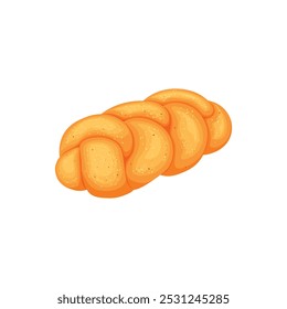 A Challah. El pan está trenzado. Postre de harina dulce. Un bollo de sésamo. La Ilustración vectorial está aislada sobre un fondo blanco.