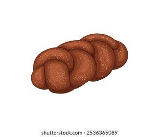 A Challah. El pan está trenzado. Postre de harina dulce. Un bollo de sésamo. La Ilustración vectorial está aislada sobre un fondo blanco.