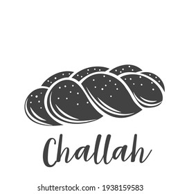 Challah bread glyph icon drawn icon for bakery shop or food design, cut monochrome badge. Vector illustration