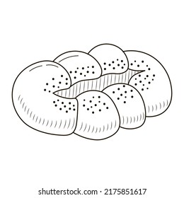 Challah bread in hand drawn style isolated on white background for poster, food sketch for packaging design