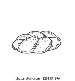 Challah bread, outline vector. Hand drawn icon for bakery shop or food design.