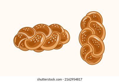 Challah bread vector illustration. White yeast braided bread, traditional food for Shabbat and major Jewish holidays