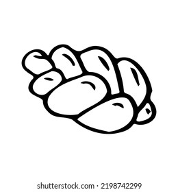 Challah holiday Jewish braided loaf, vector icon, black line design. Outline Shabbat bread isolated on white background.