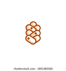Challah icon. Bakery icon. Simple, flat, outline, brown, two tones, color.