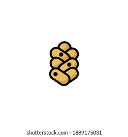 Challah icon. Bakery icon. Simple, outline, black, flat, color.