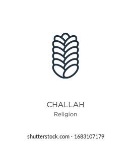 Challah-Symbol. Dünne lineare Challenge Umrisssymbol einzeln auf weißem Hintergrund aus der Religionskollektion. Vektorillustration der Linie, Symbol für Web und Mobilfunk