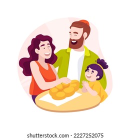 Challah isolated cartoon vector illustration. Family eating jewish baked bread for religious holiday, celebrating Hanukkah together at home, having festive challah dinner vector cartoon.