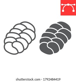 Challah line and glyph icon, bread and loaf, braided bread sign vector graphics, editable stroke linear icon, eps 10