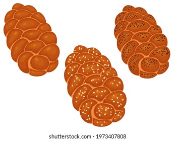 Challah is the national Jewish food. White bread. Vector illustration isolated on white background. Vector illustration