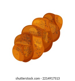 Challah shabbat bread vector icon. Jewish braid chalah, holiday sweet brioche isolated on white background. Cartoon food illustration