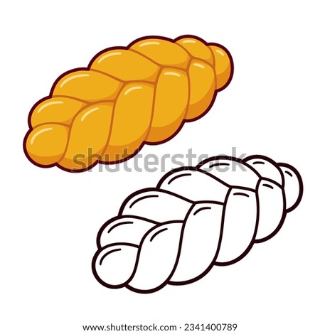 Challah, traditional braided bread loaf. Black and while line icon and color drawing. Cartoon vector clip art illustration. Stock photo © 