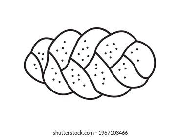 Challah vector icon, black line design. Holiday jewish braided loaf, outline shabbat bread isolated on white background. Bakery illustration