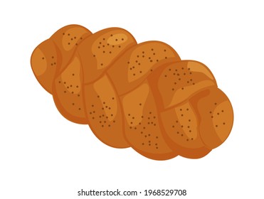 Challah vector icon. Holiday jewish braided loaf, shabbat bread isolated on white background. Food illustration