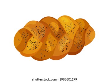 Challah vector icon. Holiday jewish braided loaf, colored shabbat bread isolated on white background. Food illustration