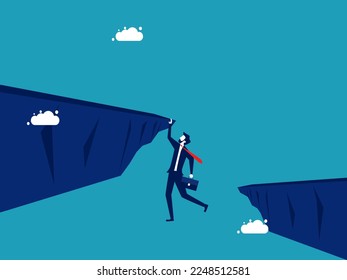 The challenge. Abrave businessman who climbs through the gap