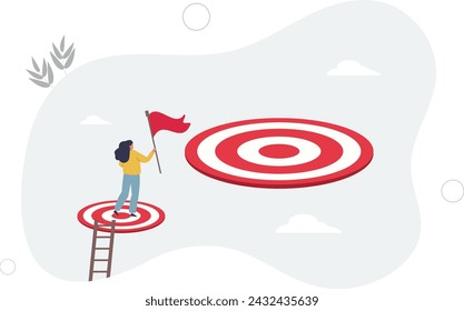 Challenge achievement or higher target, the way forward or next level, bigger business goal or aspiration concept.