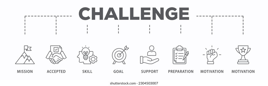 Challenge banner web icon vector illustration concept with icon of mission, accepted, skill, goal, support, preparation, motivation and success
