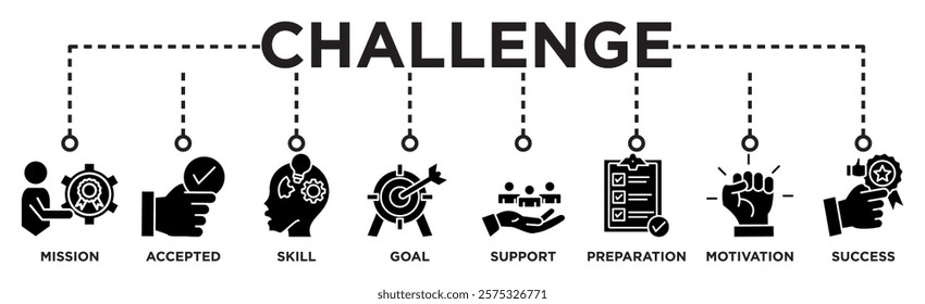 Challenge banner web icon vector illustration concept with icon of mission, accepted, skill, goal, support, preparation, motivation and success