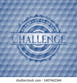 Challenge blue emblem with geometric pattern background. Vector Illustration. Detailed.