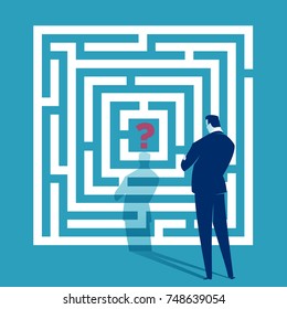 Challenge. Businessman looking at white labyrinth. Business concept illustration