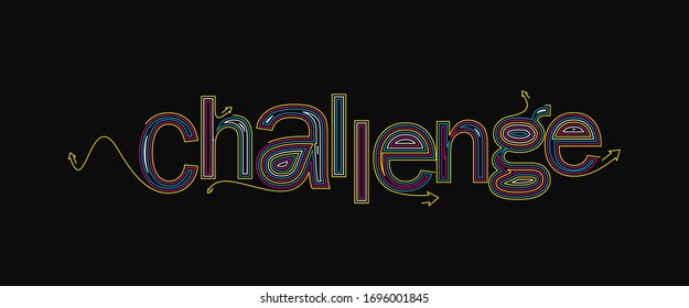 Challenge Calligraphic 3d Style Text shopping poster vector illustration Design.