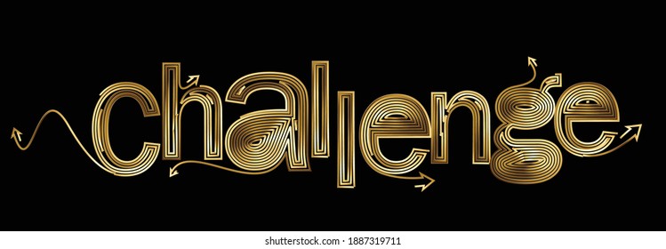 Challenge Calligraphic Gold Style Text Poster vector illustration Design.