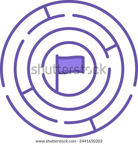 Challenge Color Icon. Vector Icon of Round Labyrinth and Victory Flag Inside. Labyrinth For Business Task Concept. Workshop Concept