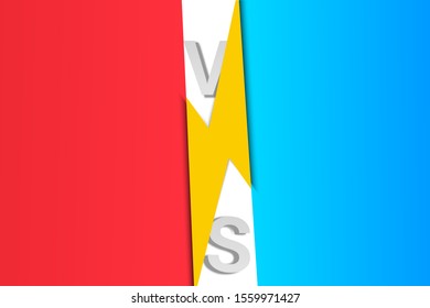 Challenge and competition concept with lightning gray VS letters red and blue frames. Vector illustration