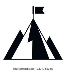 Challenge flag on mountain icon simple vector. Top career. Climb target