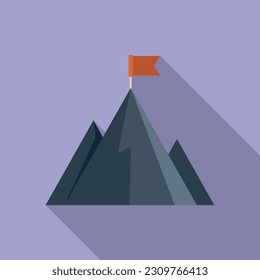 Challenge flag on mountain icon flat vector. Top career. Climb target