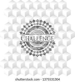 Challenge grey badge with geometric cube white background