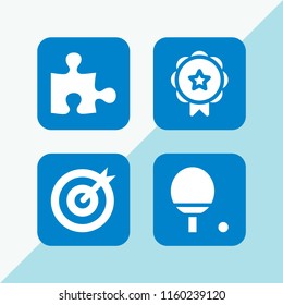 challenge icon. 4 challenge set with goal, puzzle piece silhouette, ping pong and medal vector icons for web and mobile app