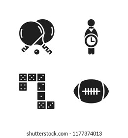 challenge icon. 4 challenge vector icons set. worker on time for job symbol, table tennis and domino icons for web and design about challenge theme