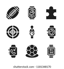 challenge icon. 9 challenge vector icons set. aim, worker on time for job symbol and smartwatch icons for web and design about challenge theme