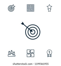 Challenge icon. collection of 7 challenge outline icons such as target, puzzle, ranking, number 1 medal, medal with star. editable challenge icons for web and mobile.