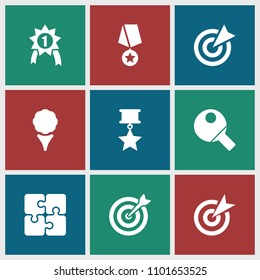 Challenge icon. collection of 9 challenge filled icons such as target, golf, table tennis, number 1 medal, medal with star. editable challenge icons for web and mobile.