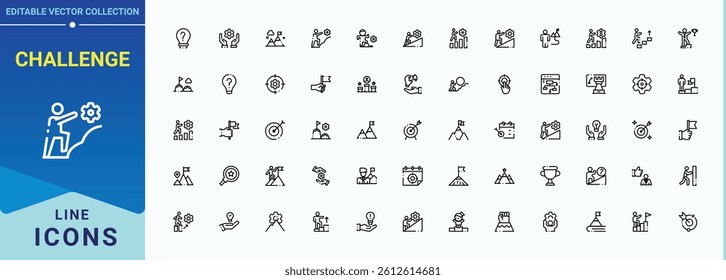 Challenge icon. Contains outline symbols like performance, development, target, difficulty, exam, work and more. Isolated icons. Target vector icon set. Editable vector. Pixel perfect.