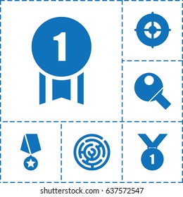 Challenge icon. set of 6 challenge filled icons such as table tennis, target, number 1 medal, medal with star