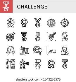 challenge icon set. Collection of Medal, Target, Soccer player, Gold medal, Chess, Fishing, Fisherman icons