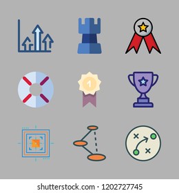 challenge icon set. vector set about trophy, growth, award and shortcut icons set.