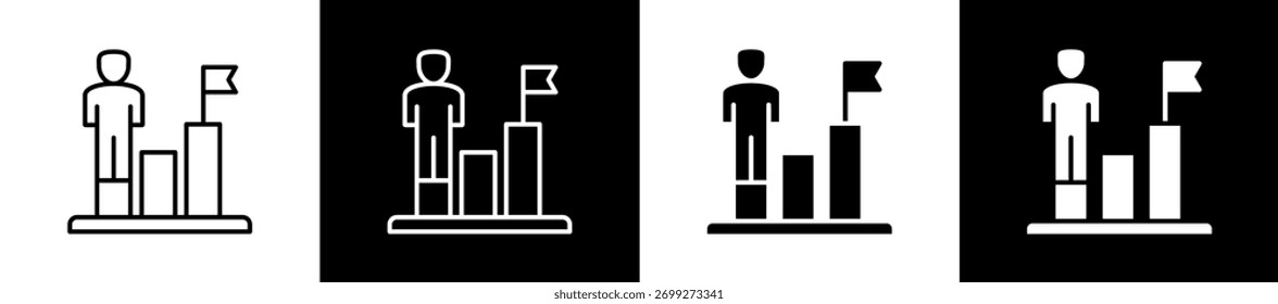 Challenge-Symbol-Variationen in Linien- und Glyphenstil auf schwarz-weißem Hintergrund