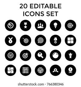 Challenge icons. set of 20 editable filled challenge icons such as target, puzzle, bowling ball, golf, labyrinth, ranking, table tennis, number 1 medal