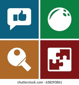Challenge icons set. set of 4 challenge filled icons such as table tennis, puzzle, thumb up